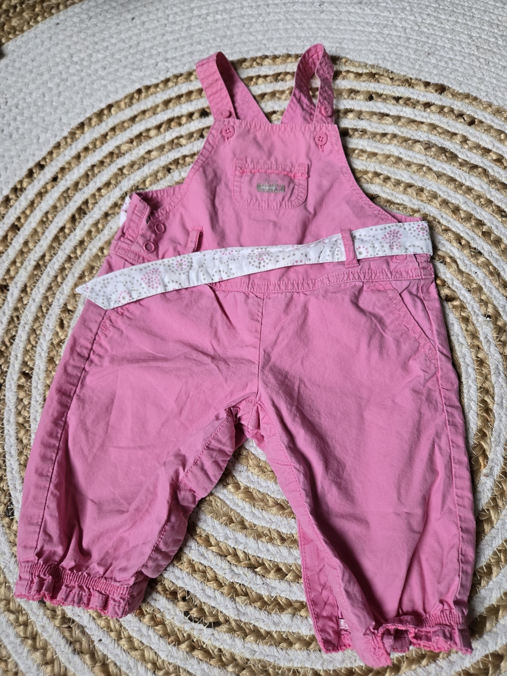 Mexx Pink Cotton Girls' Overalls with White Floral Belt- Summer Casual